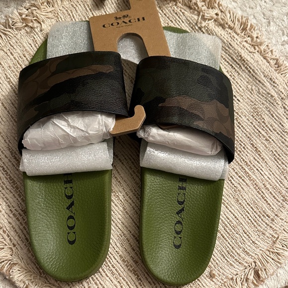 Coach Olive Green and Camouflage Slides - Picture 1 of 7
